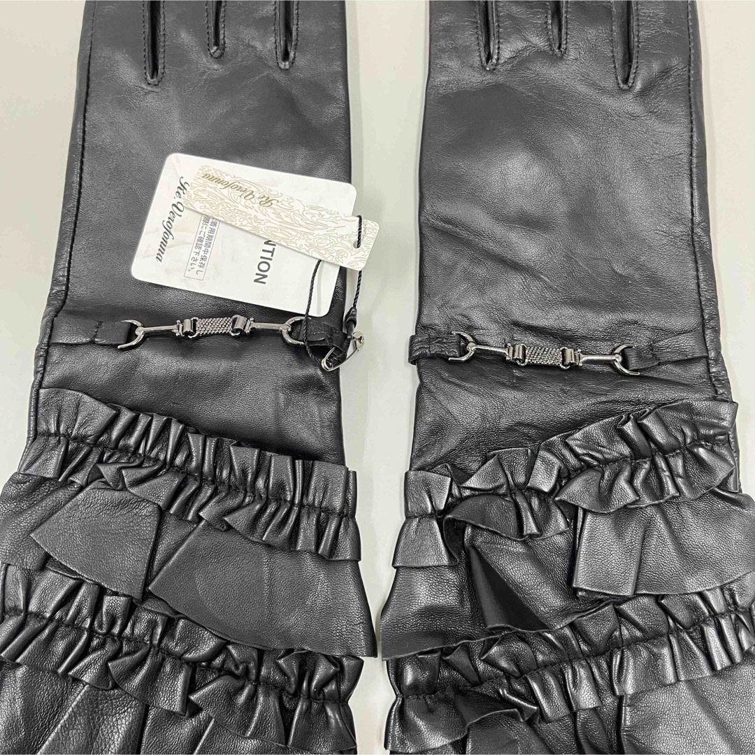 Re.Verofonna(ヴェロフォンナ)のヴェロフォンナ　フリル　レザーグローブ　ロング　黒 レディースのファッション小物(手袋)の商品写真