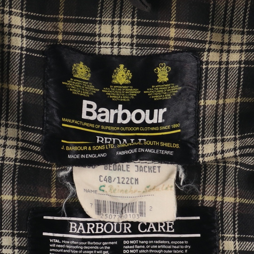 古着 90年代 バブアー Barbour BEDALE ビデイル 旧3ワラント ワックスコットン オイルドジャケット 英国製 C48 メンズXL  ヴィンテージ /eaa372651