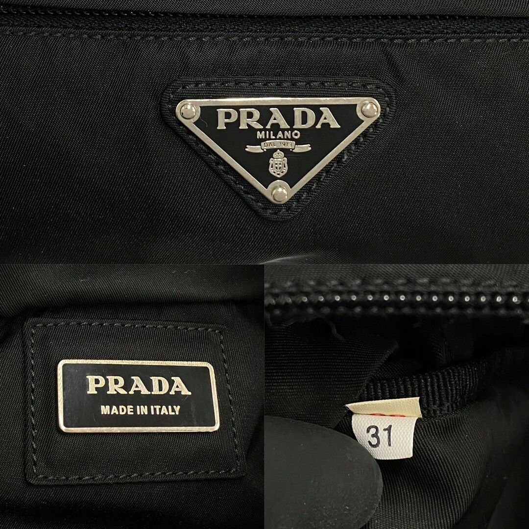 美品 PRADA 三角ロゴプレート VELA NERO ナイロンポーチ イタリア