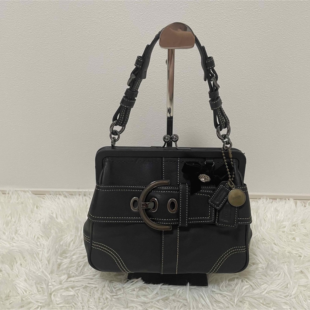 ★美品COACHがま口ハンドバッグ  ソーホーレザーフレームドサッチェルビジュー