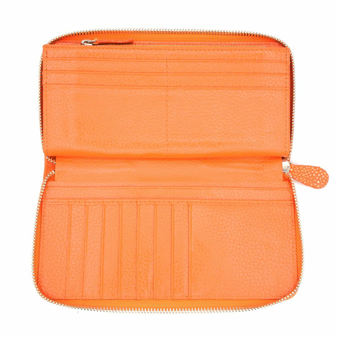 レディース 長財布 オレンジ スティングレイ ポリッシュ加工 ウォレット レディースのファッション小物(財布)の商品写真