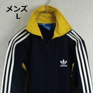 ベロア　adidas　XL  黄色　スリーストライプス　紐なし　万国旗