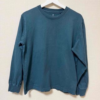 ジーユー(GU)のGUコットンクルーネックT 長袖【M】シンプル　無地　ダークグリーン(Tシャツ/カットソー(七分/長袖))