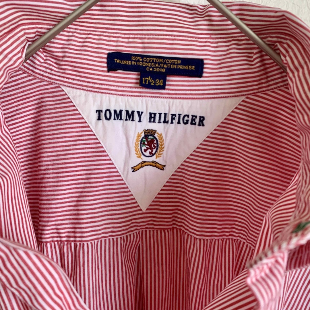 TOMMY HILFIGER(トミーヒルフィガー)のトミーヒルフィガー us古着　サイズXL BD長袖シャツ　ロゴ刺繍　ストライプ メンズのトップス(シャツ)の商品写真