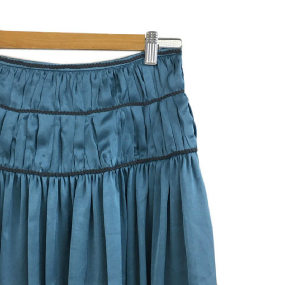Ballsey(ボールジィ)のボールジー トゥモローランド スカート フレア ギャザー 膝丈 刺繍 38 緑 レディースのスカート(ひざ丈スカート)の商品写真
