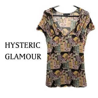 ヒステリックグラマー(HYSTERIC GLAMOUR)のヒステリックグラマー【美品】コスメ 総柄 Vネック 半袖 カットソー トップス(カットソー(半袖/袖なし))