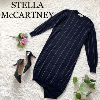 STELLA McCARTNEY ワンピース 38(S位) 青x茶x黒(総柄)