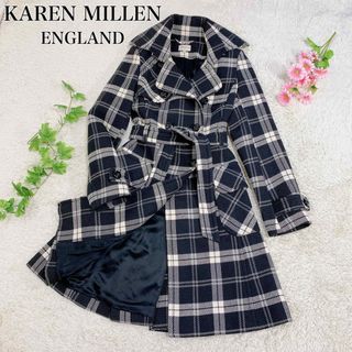 カレンミレン(Karen Millen)のKAREN MILLEN  カレンミレン ウール ロングコート チェック柄 36(ロングコート)