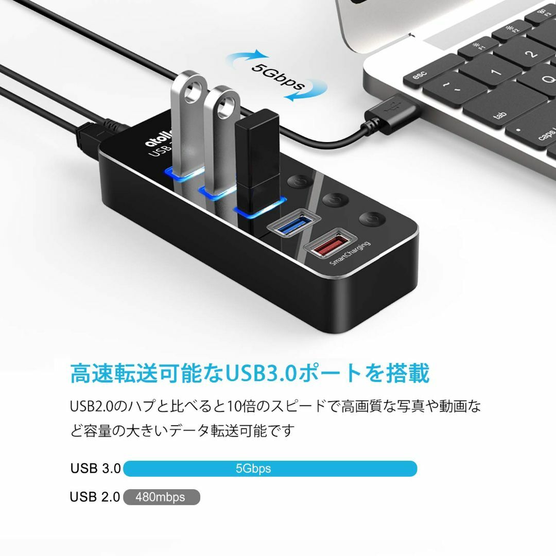 USB3.0ハブ 電源付き atolla USB ハブ 5ポート【USB3.0ポ 1