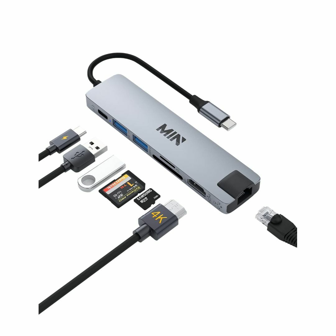 【色: スペースグレー】USB C 7-in-1 ハブ【4K HDMI/LAN