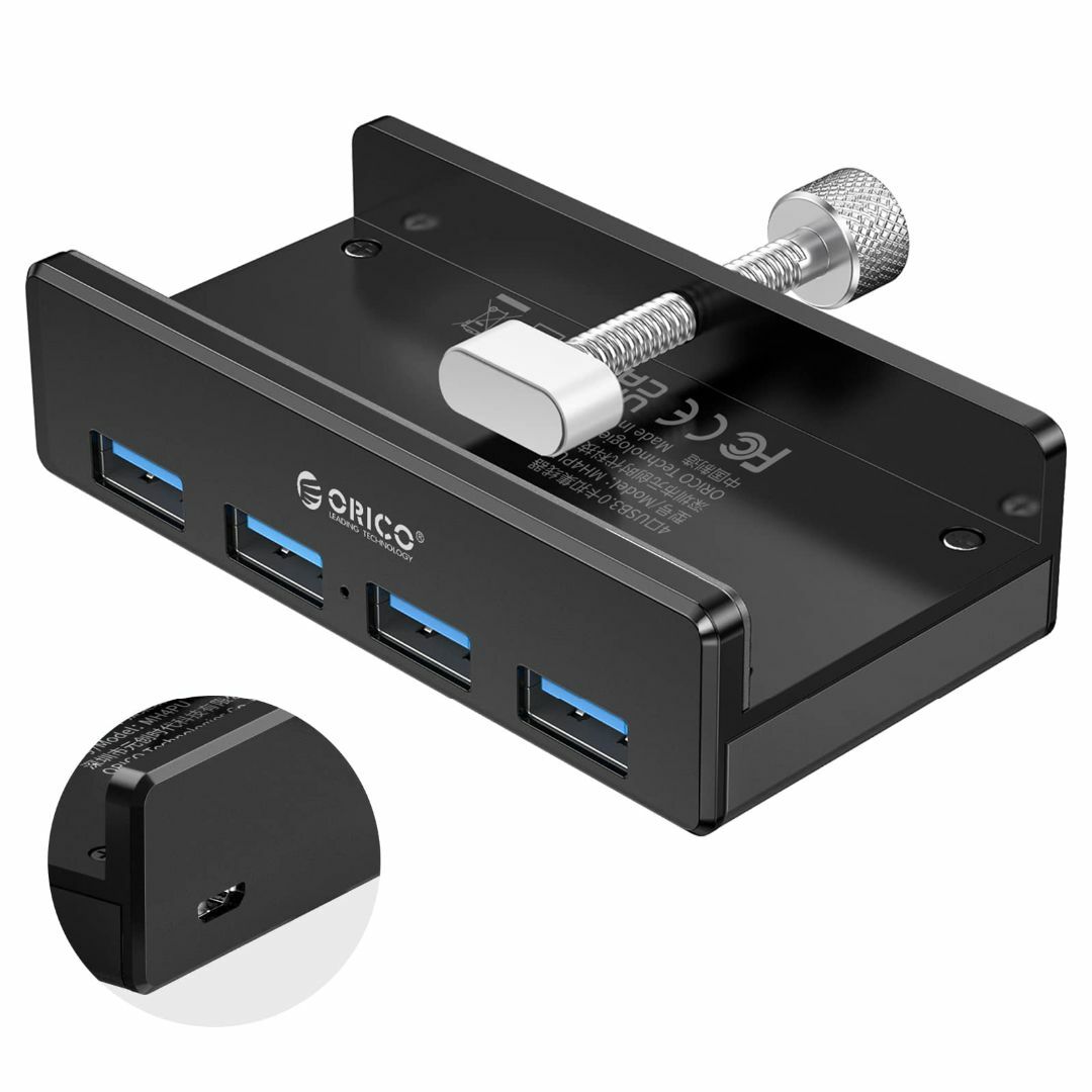 【色: 黒】ORICO USB3.0ハブ 4ポート クリップ式 5Gbps高速
