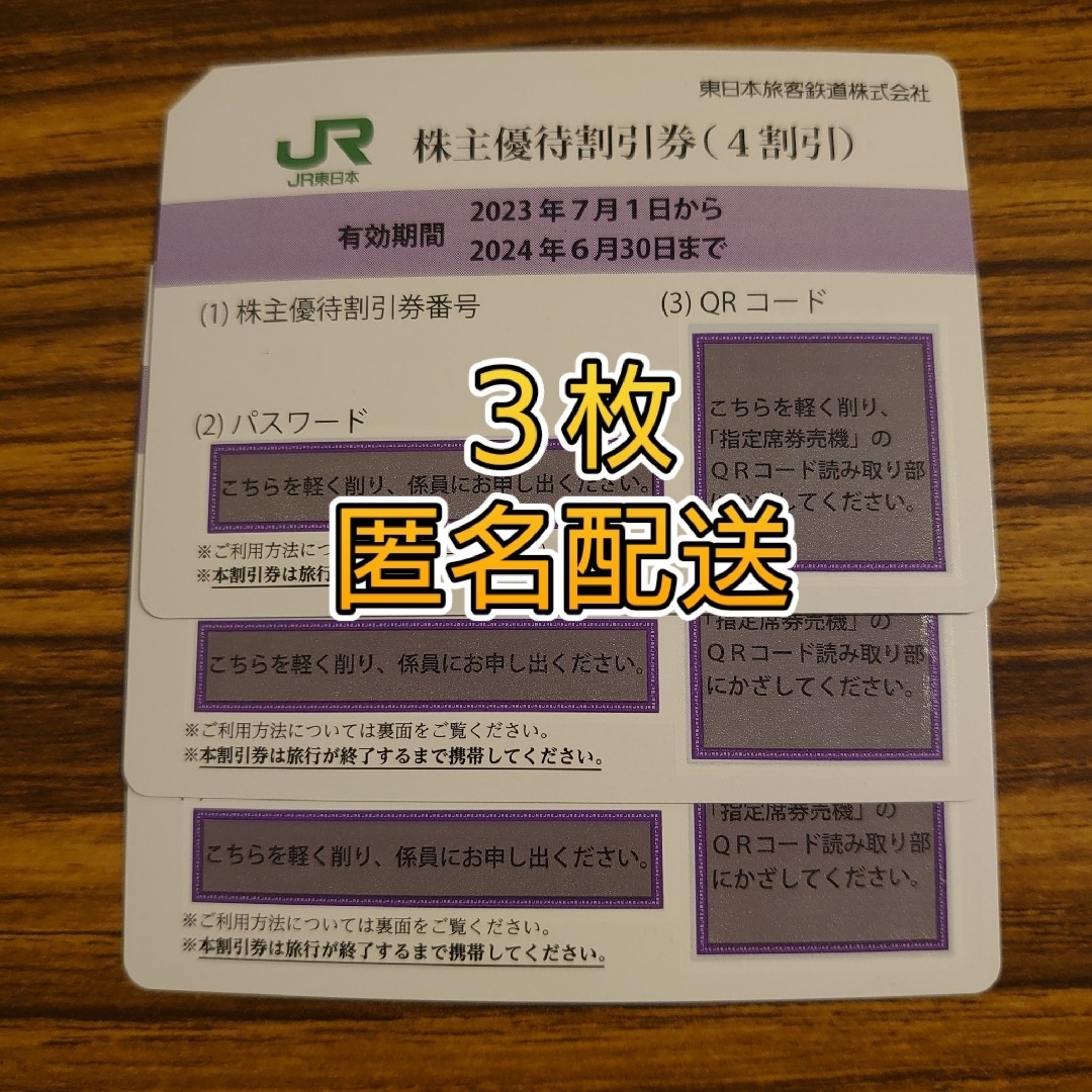 【匿名配送】東日本旅客鉄道　株主優待割引券　3枚