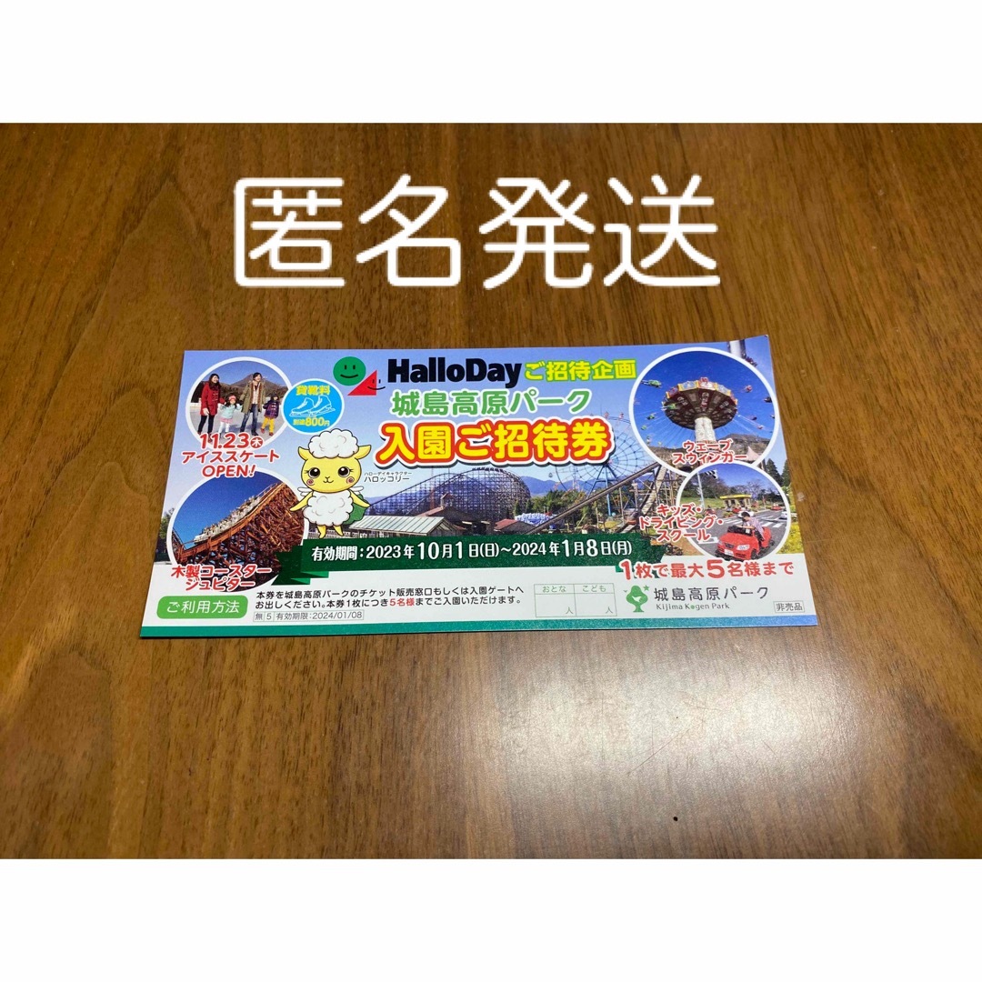 城島高原パーク入園ご招待券　匿名発送 チケットの施設利用券(遊園地/テーマパーク)の商品写真