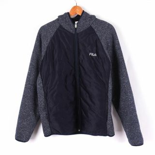 フィラ(FILA)のフィラ 長袖ニットパーカー ジップアップ 裏ボア ジャケット トップス スポーツウエア ワンポイントロゴ メンズ Lサイズ ネイビー FILA(パーカー)