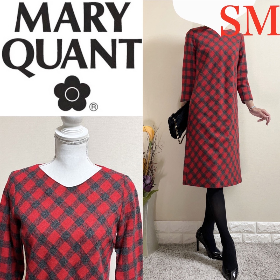 希少！MARY QUANT マリークワント　チェックワンピース　七分袖　SM 赤