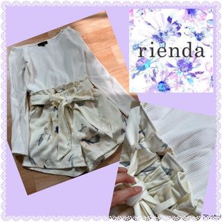 rienda - リエンダ★良品★リボンベルト付き★切り替えオールインワン★サロペット