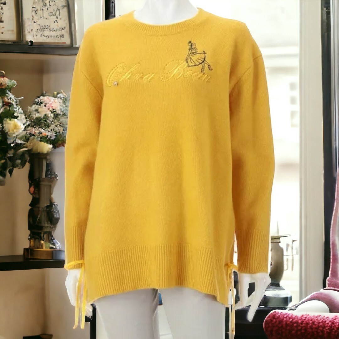 ♥新品未使用!Super Beauty サイドリボン付きロゴ刺繍入セーター