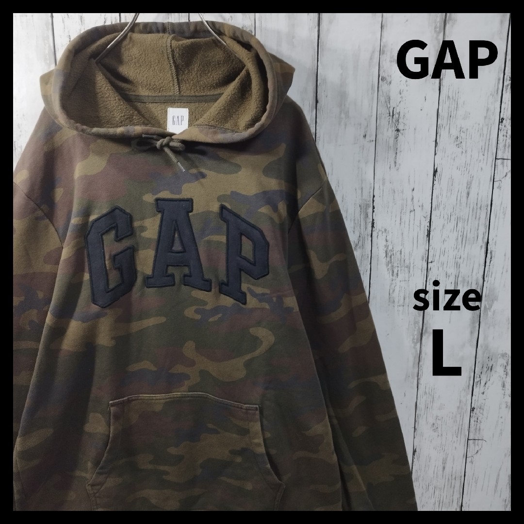 【GAP】ビッグロゴプルオーバーパーカー　カモ柄　総柄　アメカジ　裏起毛　秋冬