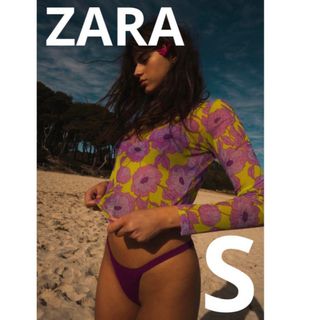 ZARA プリント地チュールTシャツ　S 花柄　クロップド　ショート丈