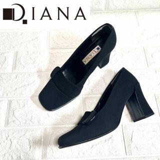 美品】DIANA チャンキーヒール スクエアトゥパンプス バックル 太ヒール-