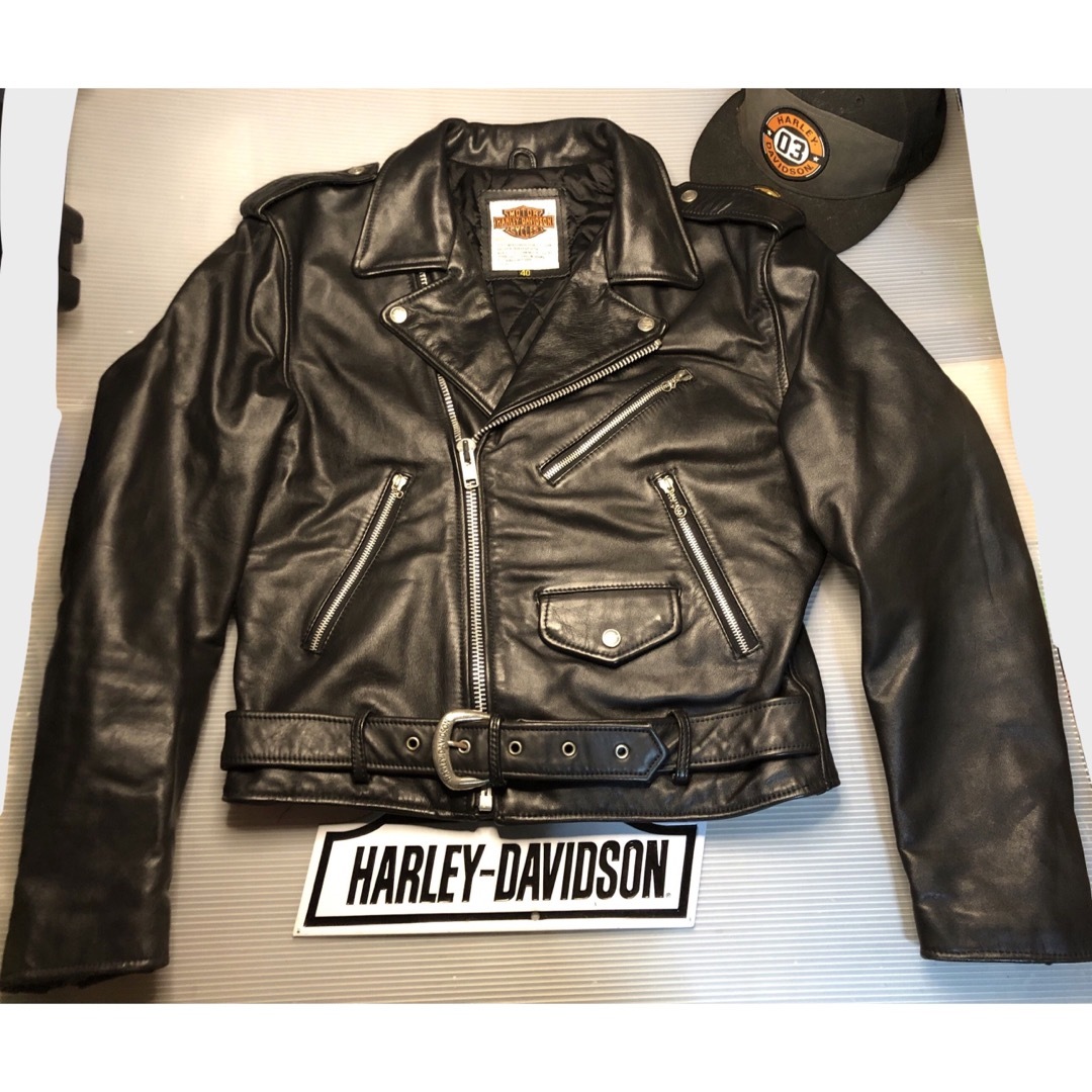 ブラック希少USA製 HARLEY-DAVIDSON レザーライダースジャケット ダブル