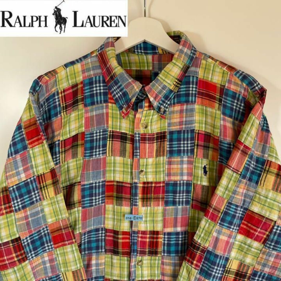 Ralph Lauren(ラルフローレン)の激レア❗️ポロラルフローレン　パッチワーク　チェック柄　刺繍ロゴ　BD 古着 メンズのトップス(シャツ)の商品写真