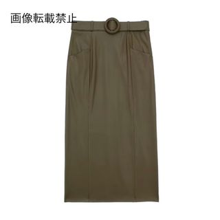 🤎10月新作🎻12498◆フェイクレザー ベルト付き タイトスカート (ひざ丈スカート)