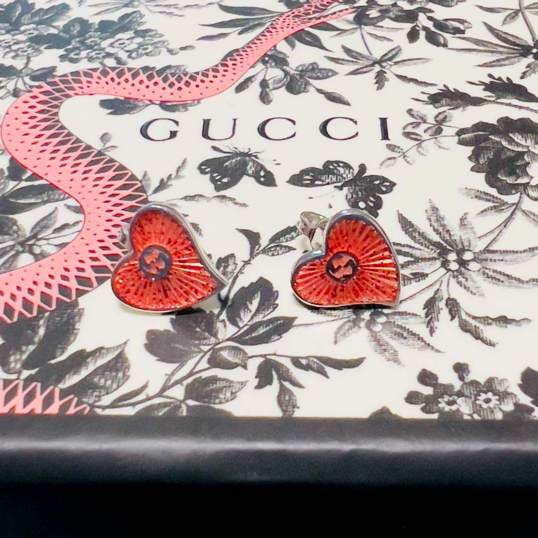 Gucci(グッチ)の【新品】GUCCI グッチ バレンティノ ハート ピアス シルバー レッド gg レディースのアクセサリー(ピアス)の商品写真