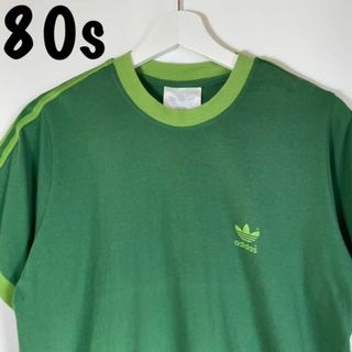 アディダス(adidas)の美品！【80年代 アディダス❗️】レトロ　古着　緑 ヴィンテージ　ユニセックス(Tシャツ(半袖/袖なし))