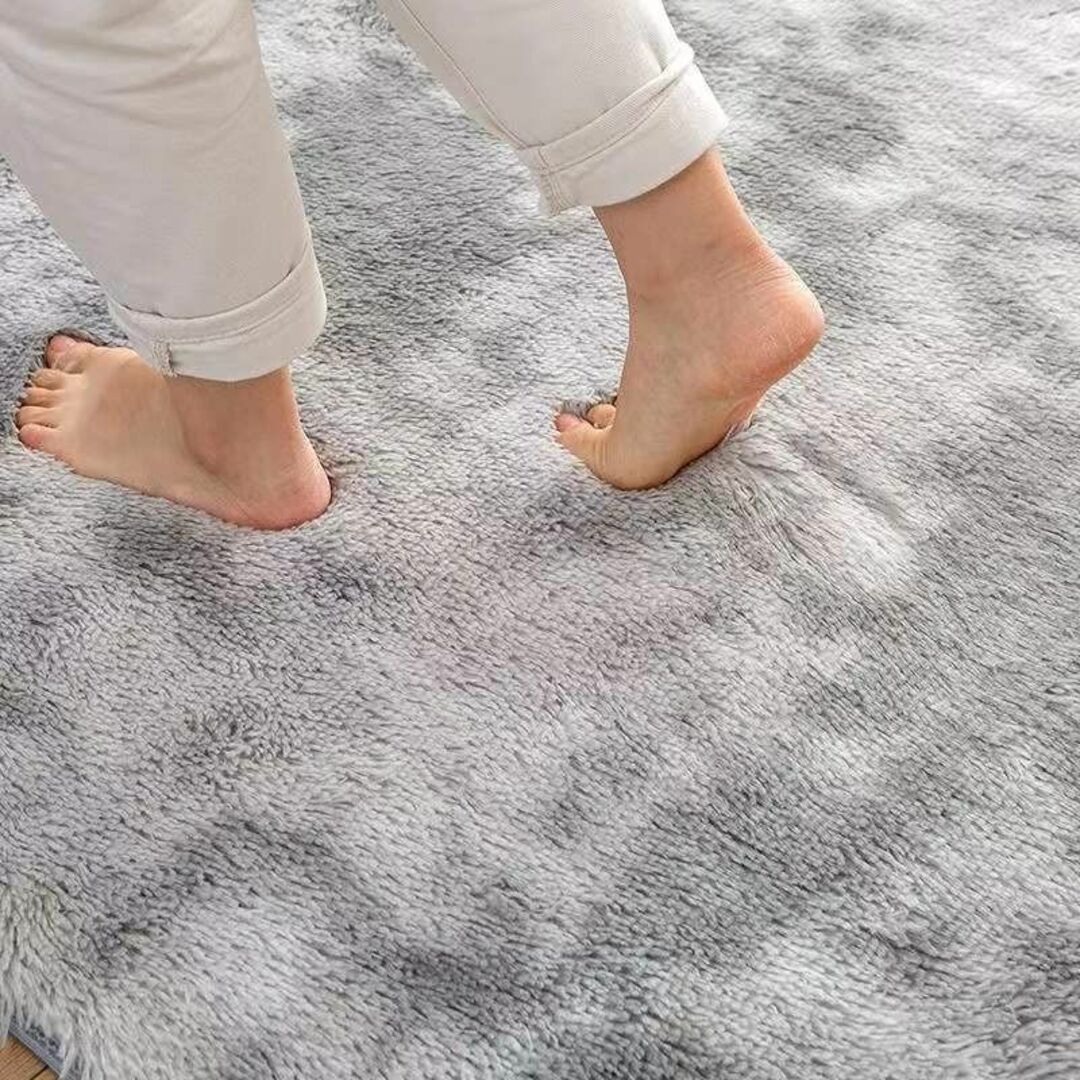 【色: グレー】カーペットラグラグマット絨毯毛足の長さ約40mm 厚さ10mm 6