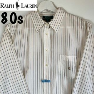 ポロラルフローレン(POLO RALPH LAUREN)の美品！【80sポロラルフローレン❗️】緑タグ　ストライプ　刺繍ロゴ　レトロ　古着(シャツ/ブラウス(長袖/七分))