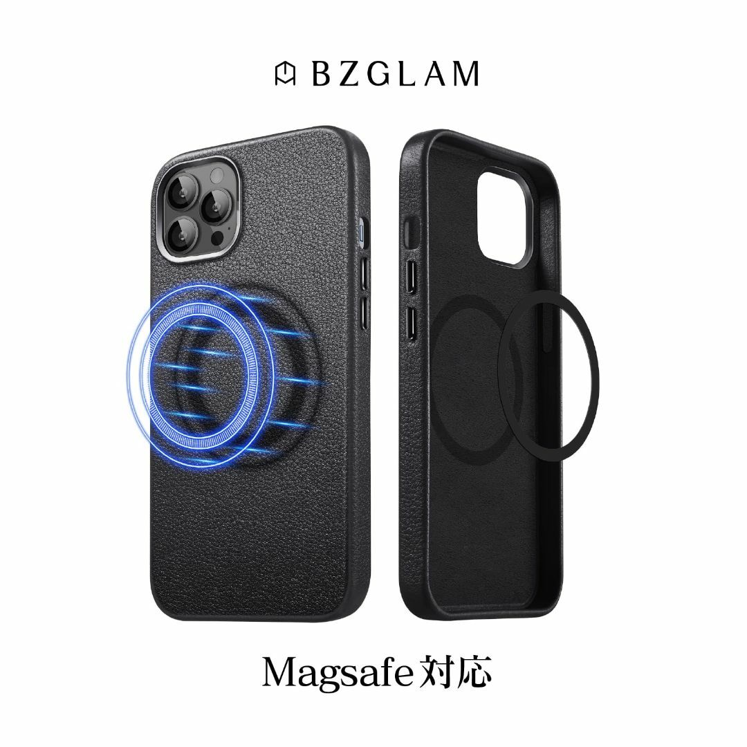 【色: ダークグリーン】BZGLAM 牛革 iPhone13 / iPhone1 スマホ/家電/カメラのスマホアクセサリー(その他)の商品写真