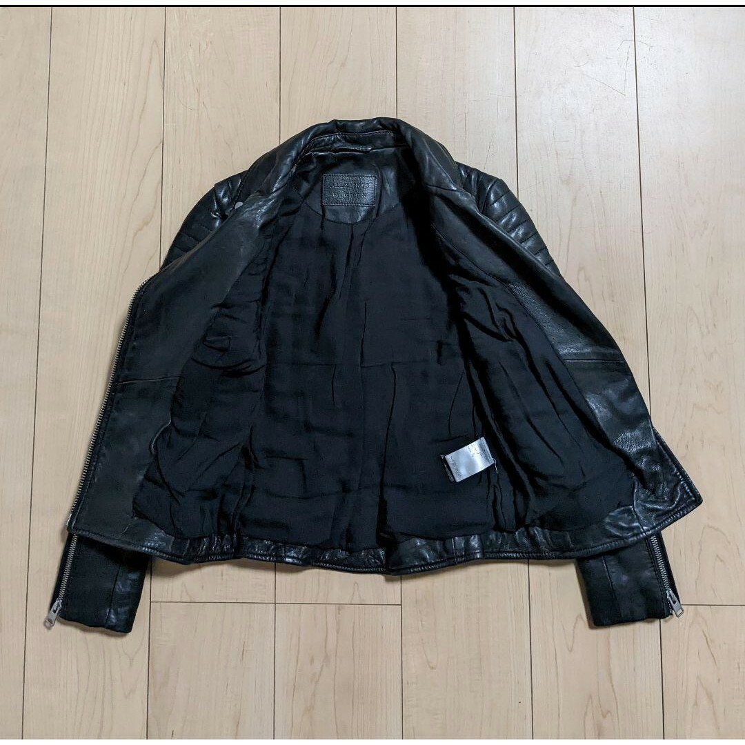 UK8 美品 ALLSAINTS ファーライダースジャケット ブラック