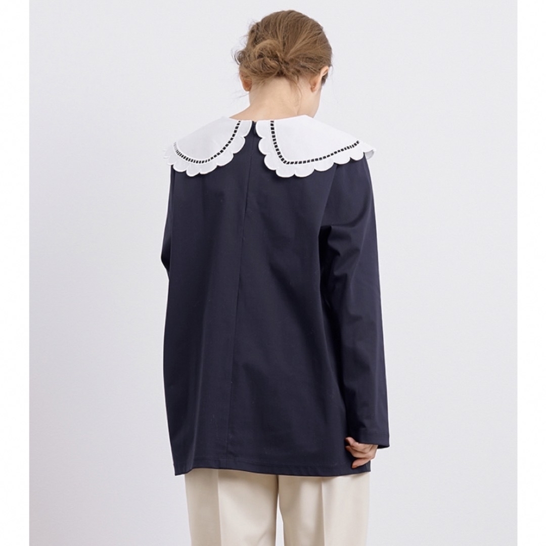 新品未使用♡ヨリ yori スカラップカラーロンTee ネイビー♡ブラウス 新品未使用♡ヨリ yori スカラップカラーロンTee ネイビー♡ブラウス