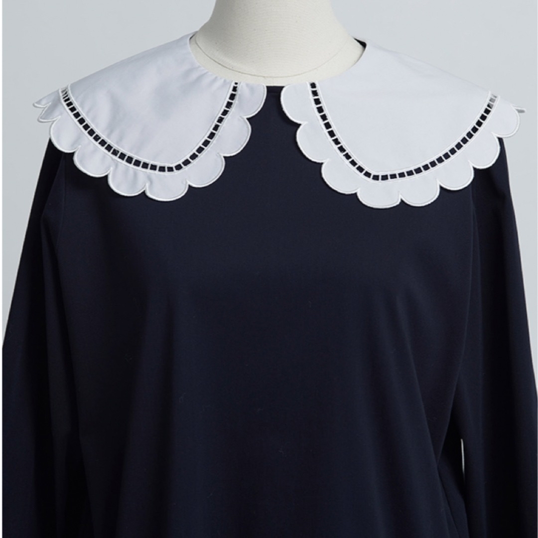 新品未使用♡ヨリ yori スカラップカラーロンTee ネイビー♡ブラウス 新品未使用♡ヨリ yori スカラップカラーロンTee ネイビー♡ブラウス