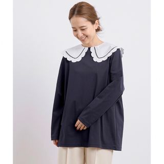 ドゥロワー(Drawer)の新品未使用♡ヨリ yori スカラップカラーロンTee ネイビー♡ブラウス(カットソー(長袖/七分))