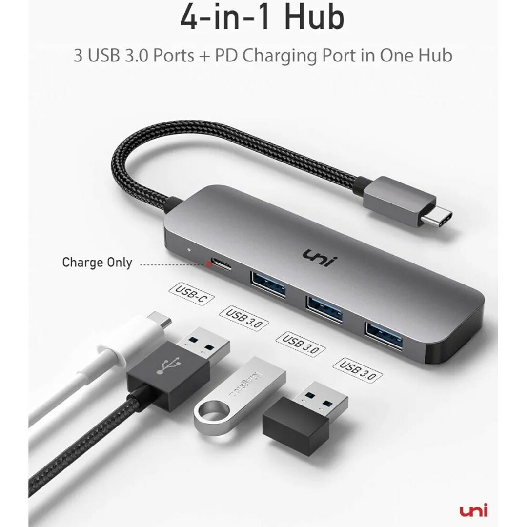 uni USB-C 4-in-1 ハブ スマホ/家電/カメラのPC/タブレット(PC周辺機器)の商品写真