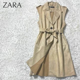 ザラ(ZARA)の【極美品】ZARAザラ フェイクスエード ロングベスト ノースリーブトレンチ(ベスト/ジレ)