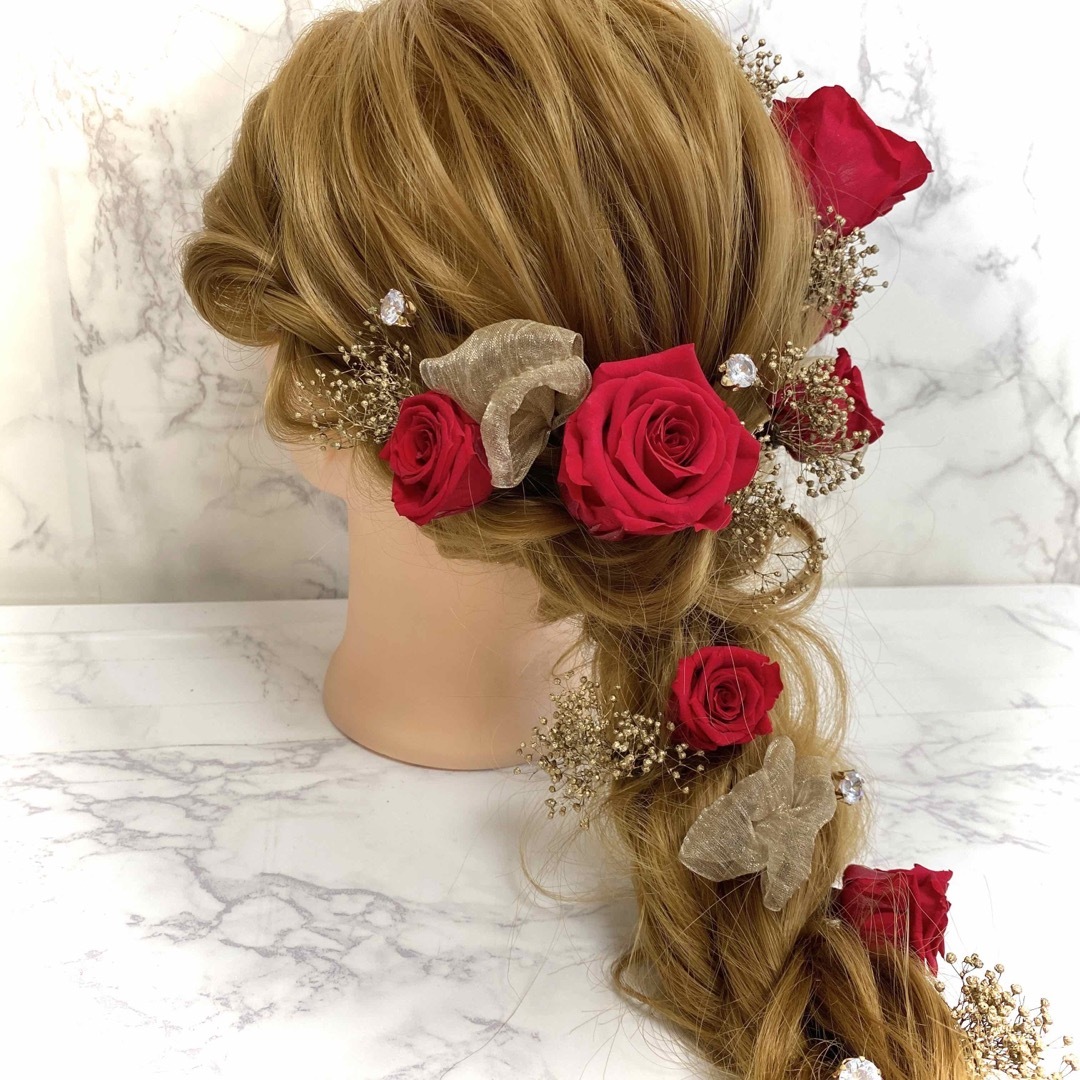 髪飾り 赤薔薇 結婚式 成人式 美女と野獣 ダイヤ ヘッドドレス