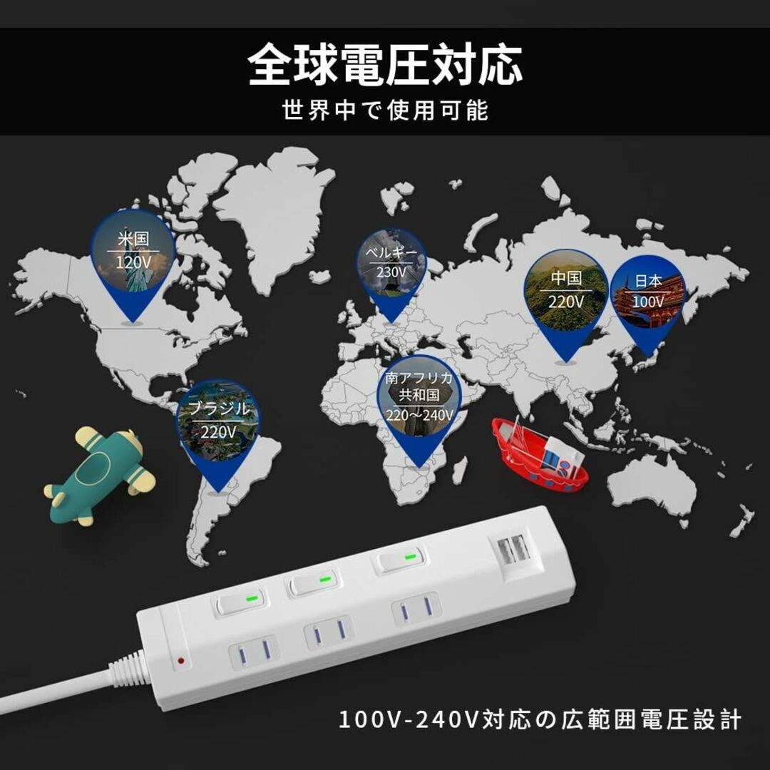 【色: ホワイト】SAYBOUR USB付き 電源タップ 雷ガード 個別スイッチ 1