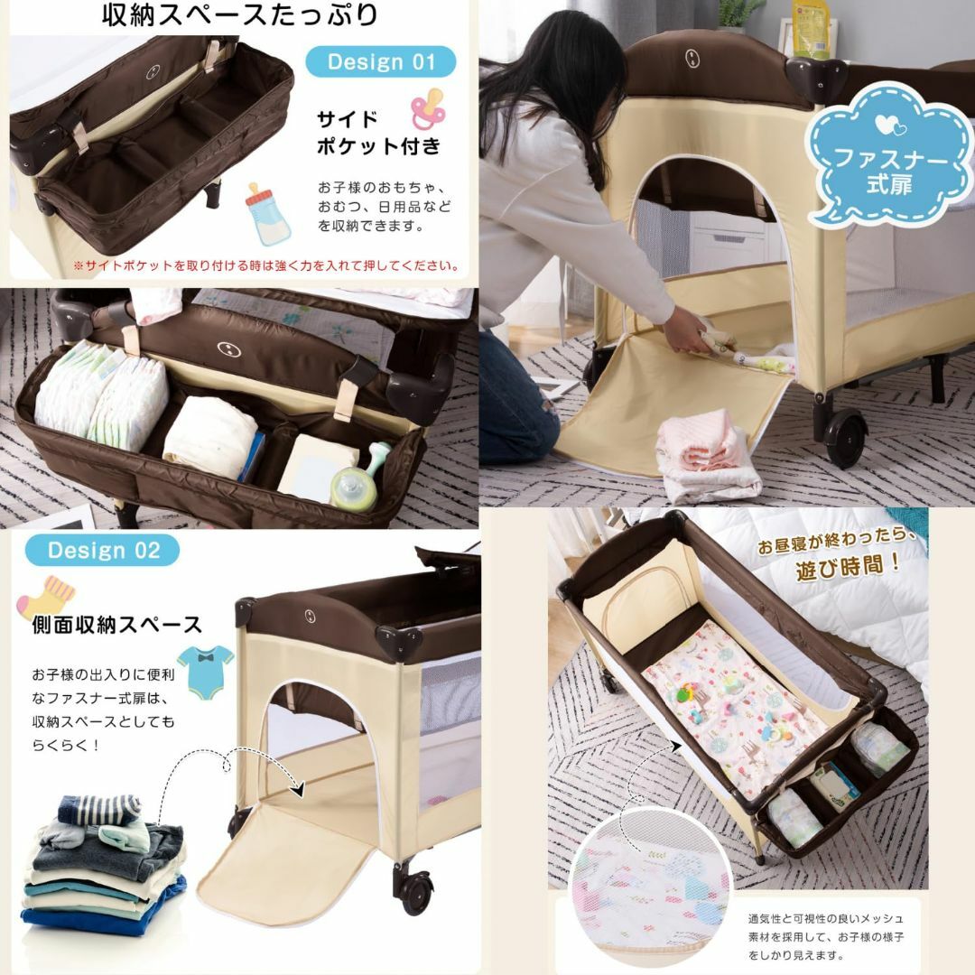 色: ダークグレー】TopCloud ベビーベッド 折りたたみ ベビーサークル