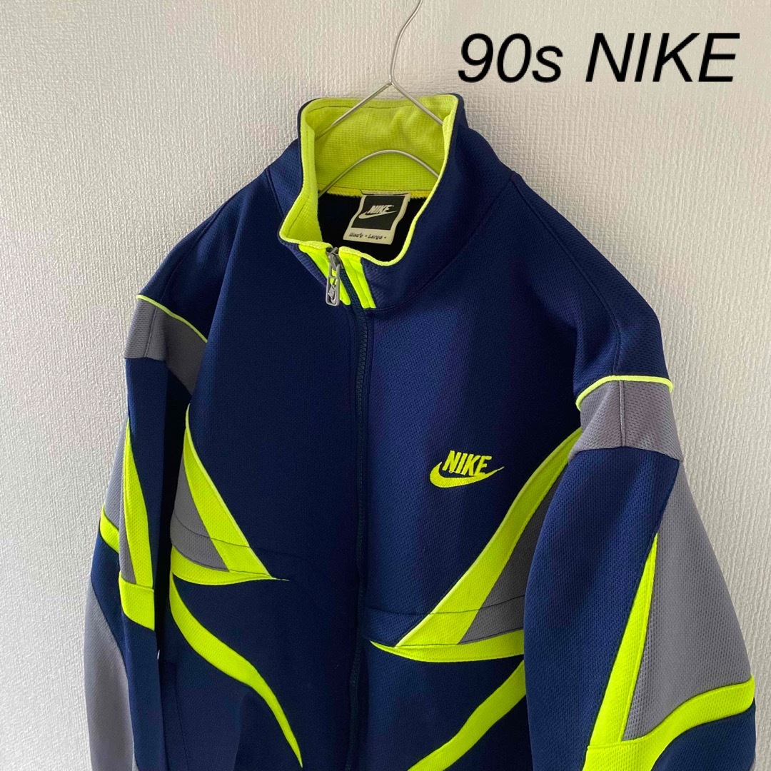 NIKE(ナイキ)の90sNIKEナイキトラックジャケットジャージメンズ長袖イナズマネイビーイエロー メンズのトップス(ジャージ)の商品写真