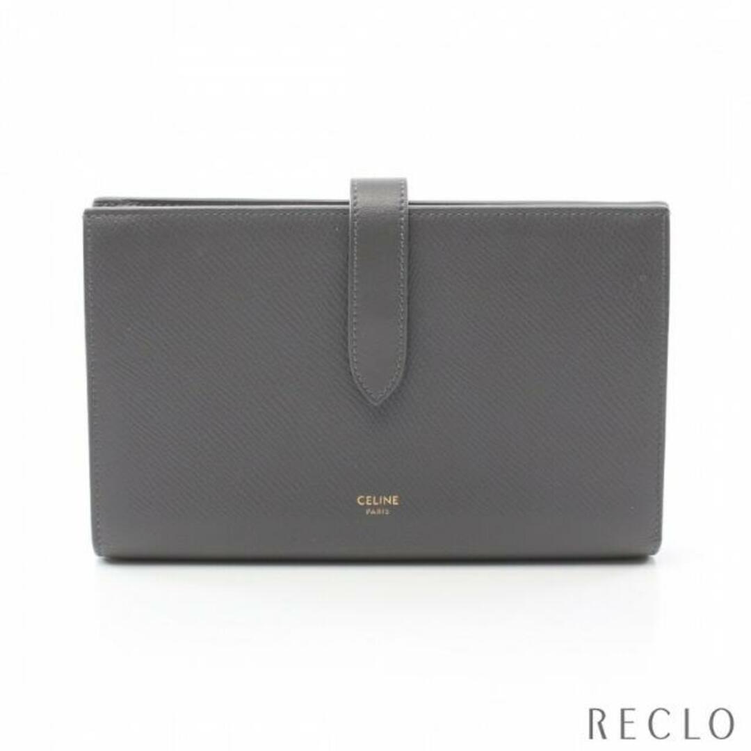 celine - ラージ ストラップ ウォレット 二つ折り長財布 レザー グレー