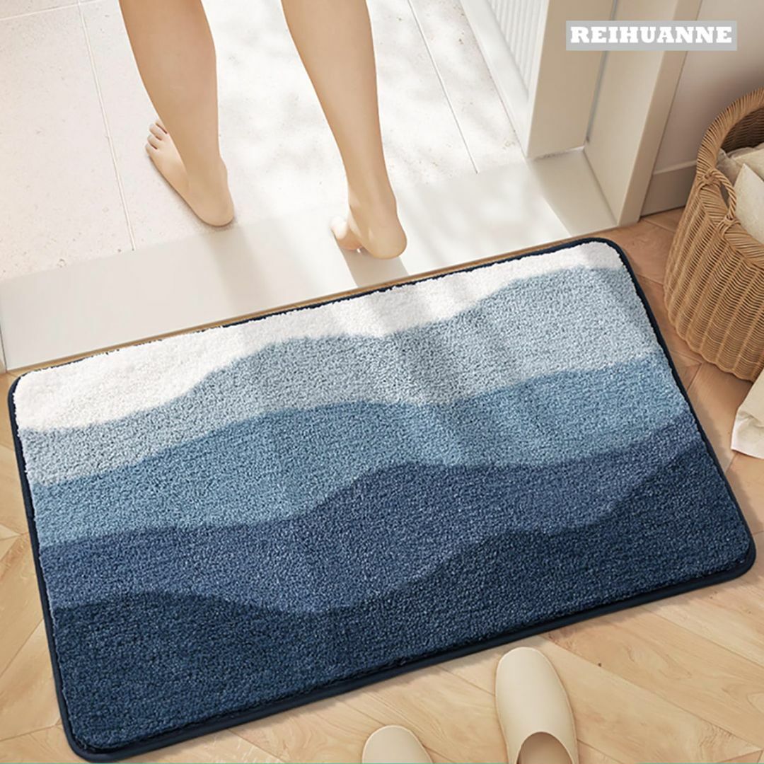 【色: 空の海】REIHUANNE 玄関マット 吸水マット 洗える 洗面台マット
