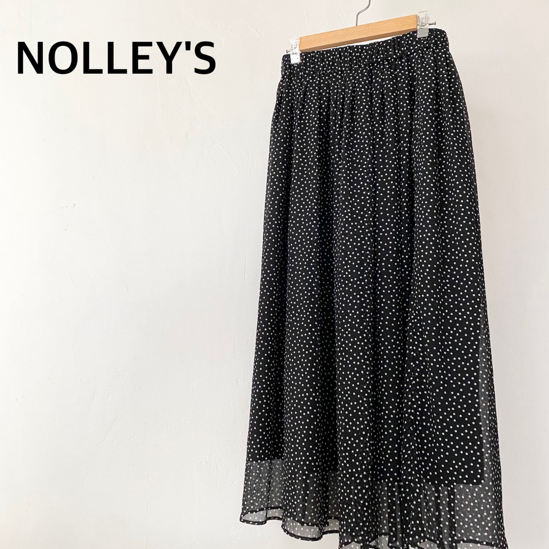 NOLLEY'S(ノーリーズ)のNOLLEY'S ノーリーズ　ブラック　ドット柄　ロングスカート レディースのスカート(ロングスカート)の商品写真