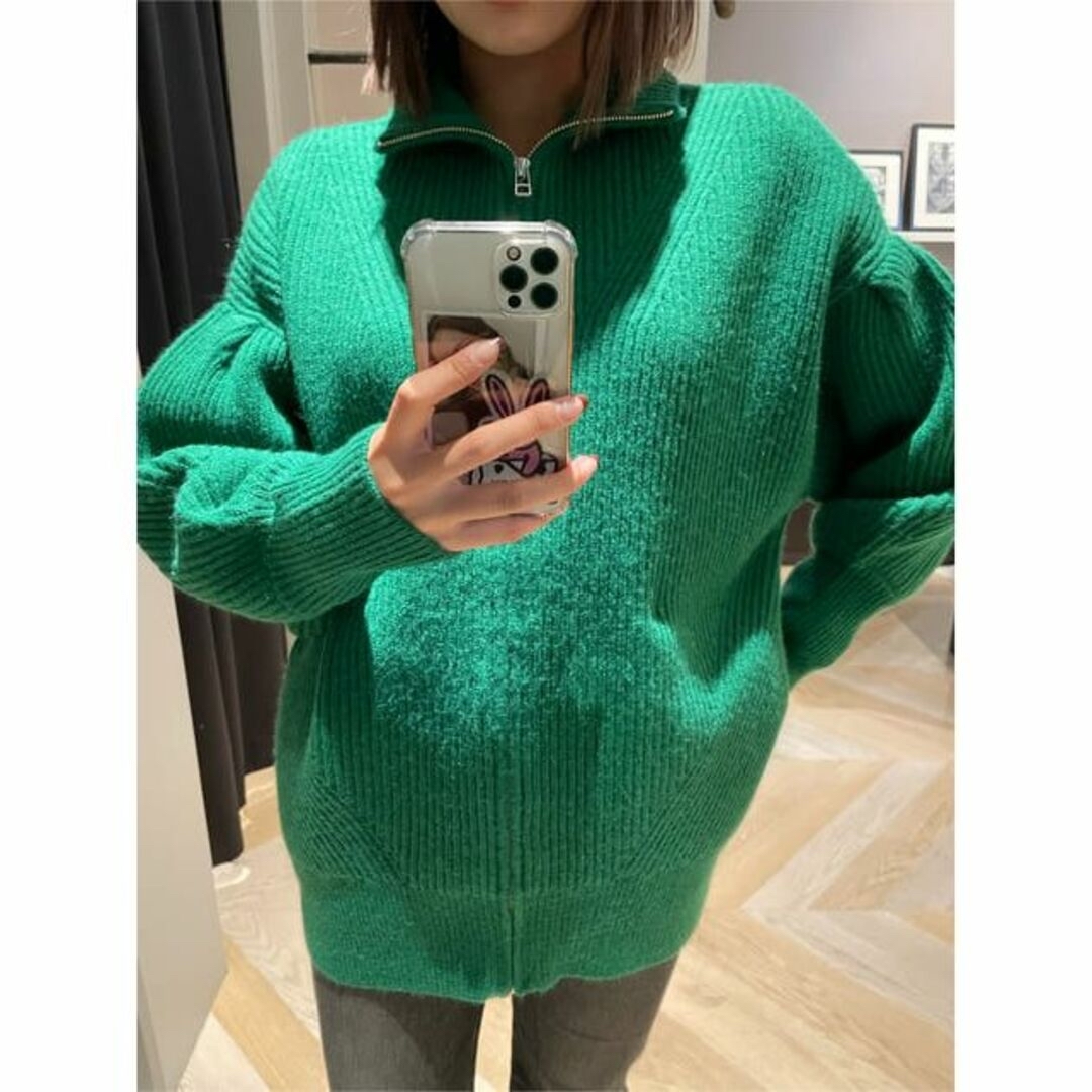 moussy(マウジー)のMOUSSY♡ZIP UP TUCK SLEEVE KNIT JK レディースのトップス(カーディガン)の商品写真