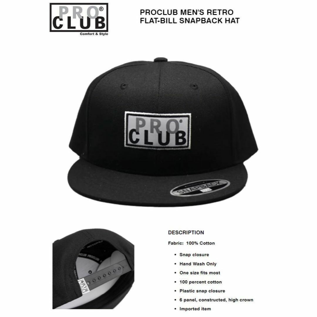 PRO CLUB(プロクラブ)のPROCLUB プロクラブ　スナップバックキャップ　ブラック メンズの帽子(キャップ)の商品写真