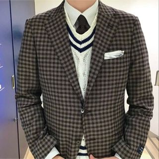 スーツカンパニー(THE SUIT COMPANY)のREDA社生地使用　スーツカンパニーサマーウールジャケット　新品チェックサイズL(テーラードジャケット)