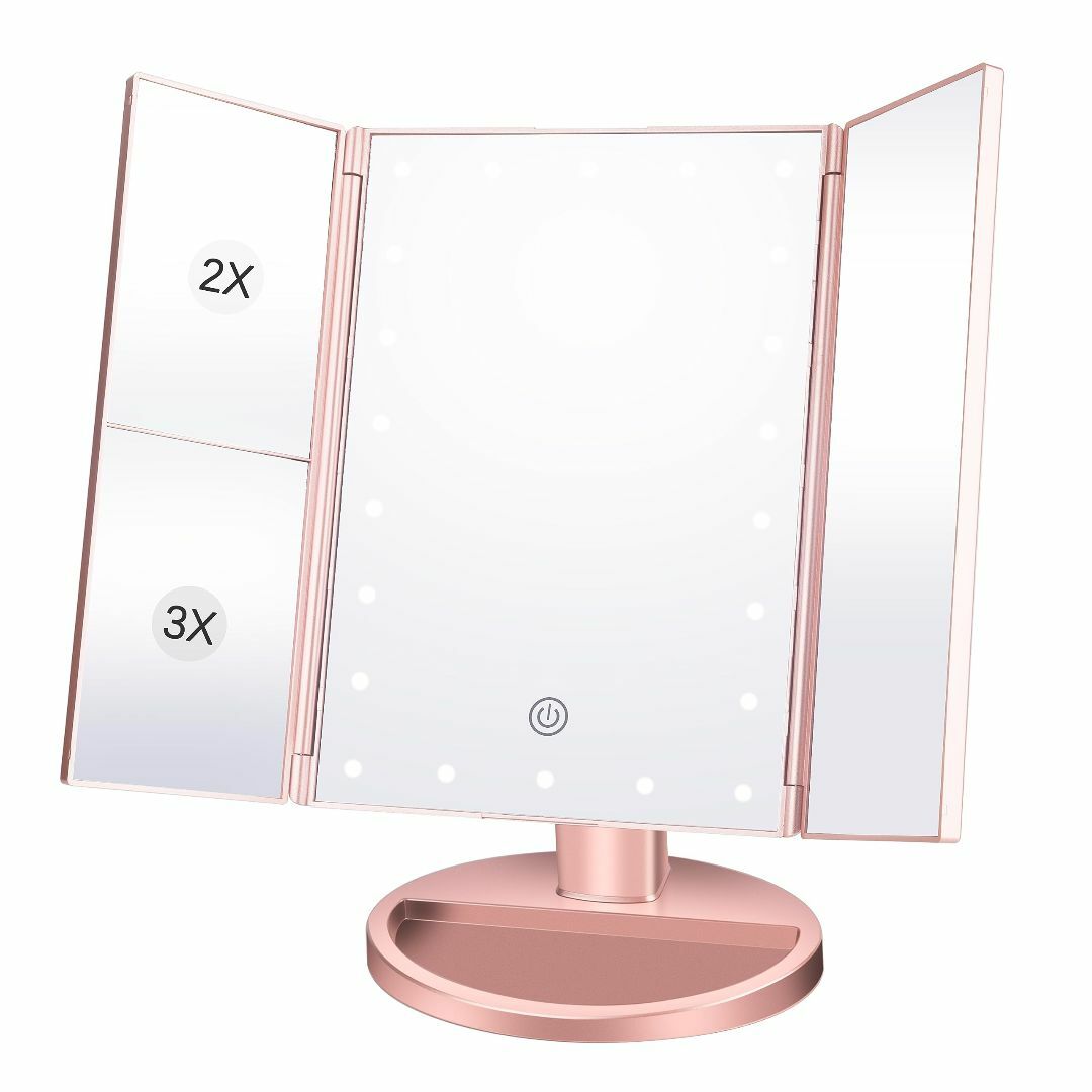 【色: ピンク】Vidafelic 化粧鏡 卓上 化粧ミラー 鏡 21個LED
