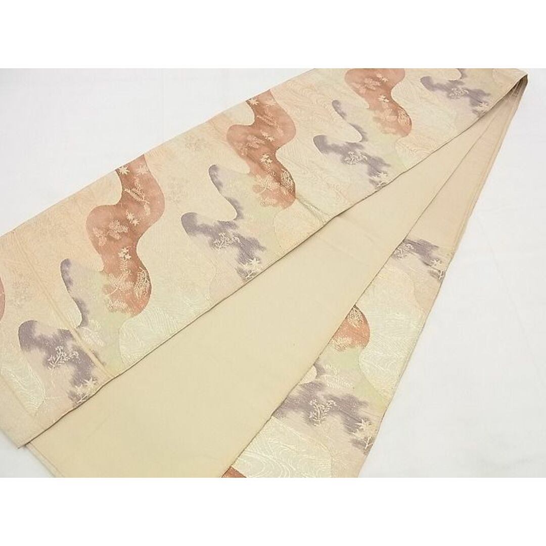 平和屋野田店■西陣 六通柄袋帯 ふくれ織 流水吹寄せ文 金糸 逸品 n-up0057
